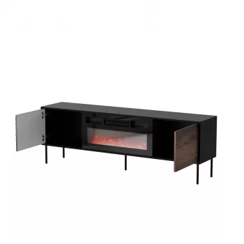 Móvel de TV cama meble CORTINA 180x40x60 cm preto/nogueira com lareira elétrica preta