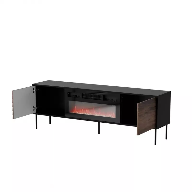 Móvel de TV cama meble CORTINA 180x40x60 cm preto/nogueira com lareira elétrica preta