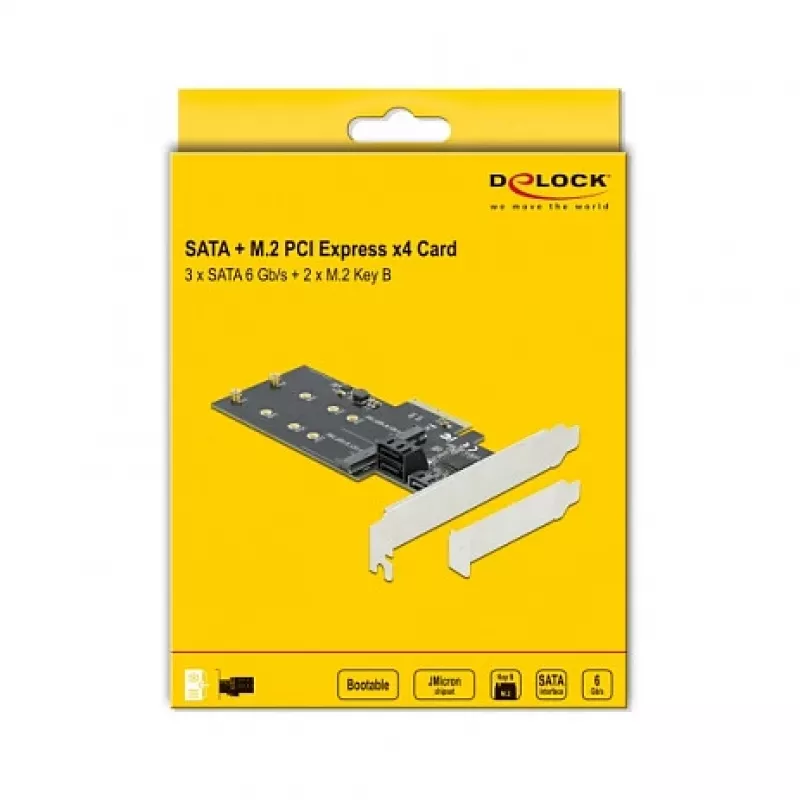Placa SATA e M.2 PCI Express DeLOCK 3 portas SATA e 2 slots M.2 Key B