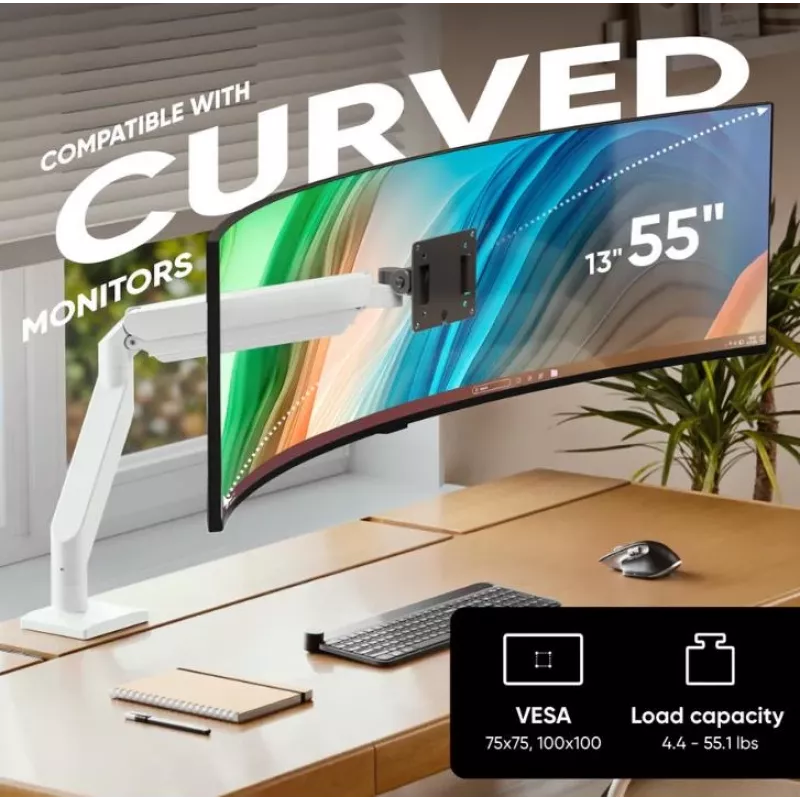 Suporte para monitor ONKRON G110-BG para 1 ecrã 15 kg, até 106,7 cm (42 polegadas), VESA 75x75–100x100, montagem por aperto/ilha, preto/cinzento