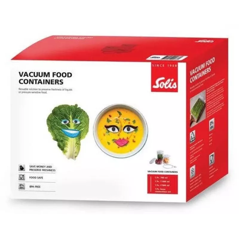 Conjunto de recipientes de vácuo para alimentos Solis 92278 — hexagonal 700 ml, 1,4 L, 2 L, branco/transparente, adequado para frigorífico e congelador