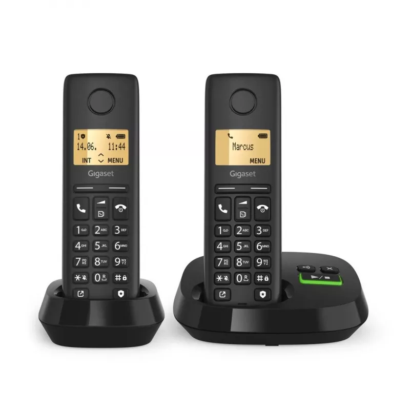 Telefone sem fios analógico/DECT Gigaset PURE 100A Duo — 2 auscultadores, alta-voz, identificação de chamadas, ecrã de 1,5 polegadas, preto