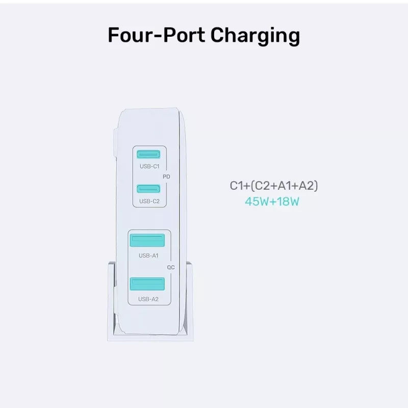 Carregador de mesa Unitek P1228AWH01-EU 70W 2×USB-A 2×USB-C