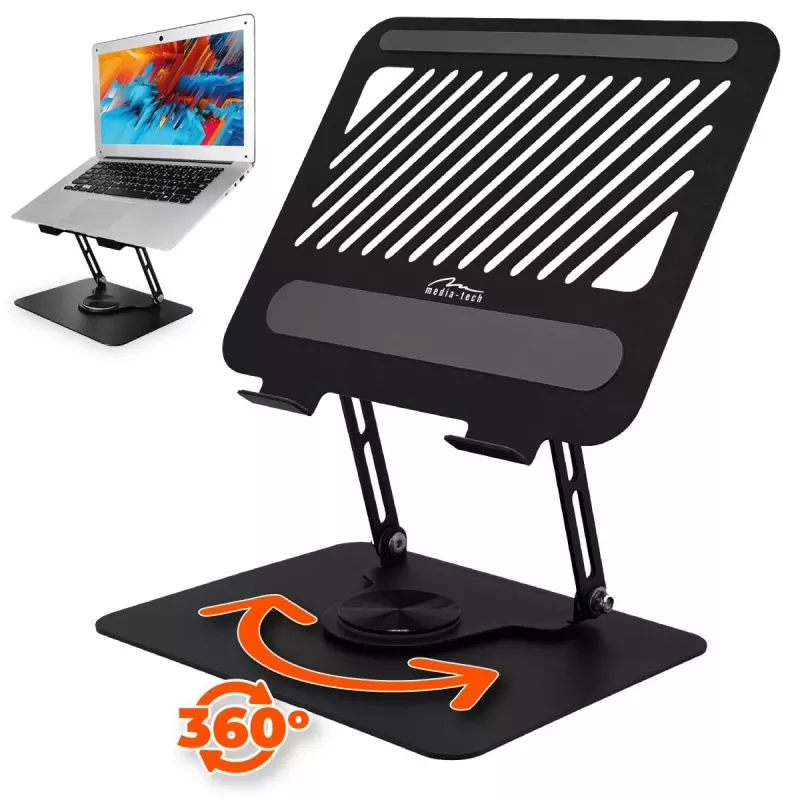 Suporte para portátil MEDIA-TECH MT2662 – altura ajustável, dobrável em alumínio para portáteis de 10–17