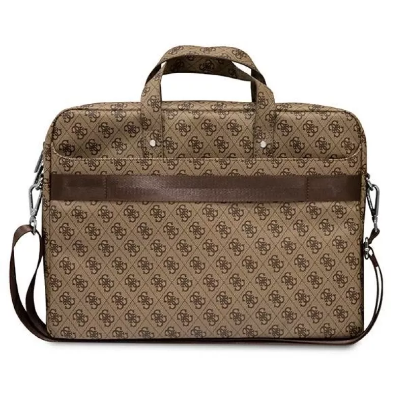 Mala para portátil GUESS GUCB15P4TW 16 polegadas castanha Saffiano com logótipo triangular 4G