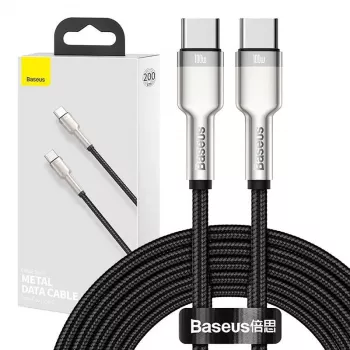 Cabo USB‑C para USB‑C Baseus Cafule Metal – 2 m, 100W de potência de carregamento, USB 2.0 (480 Mbit/s), contactos zincados, preto