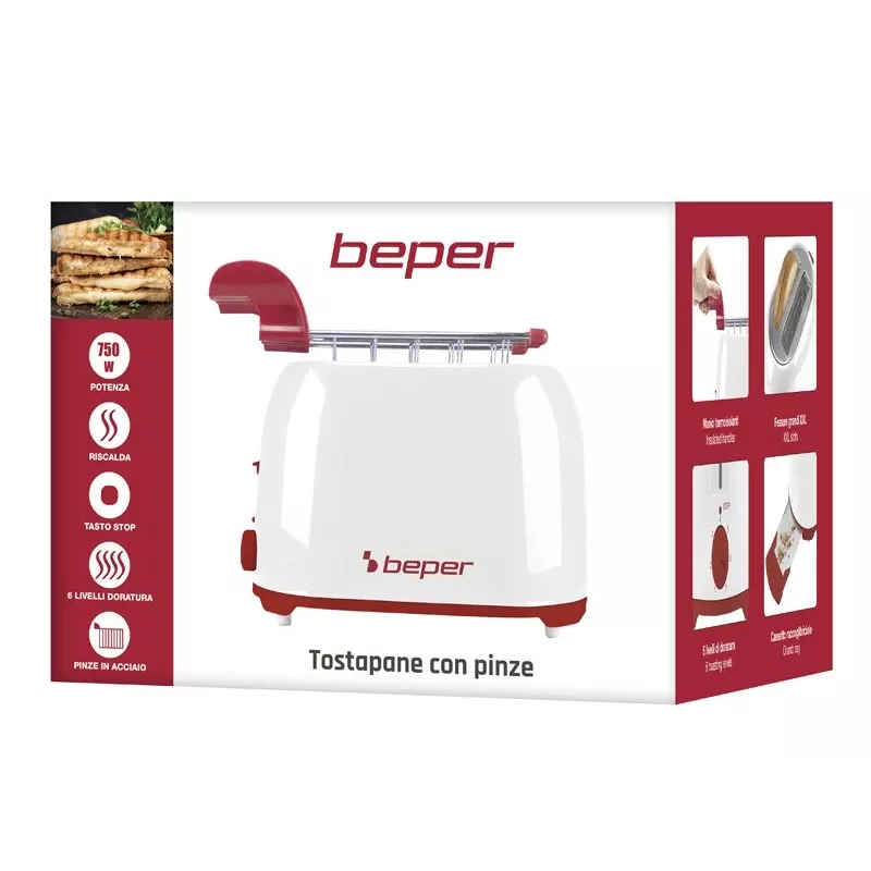 Torradeira Beper P101TOS100 2 fatias design compacto, caixa em aço inoxidável, torra ajustável
