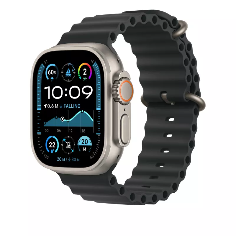Pulseira Ocean Preta 49 mm - Acabamento em titânio natural