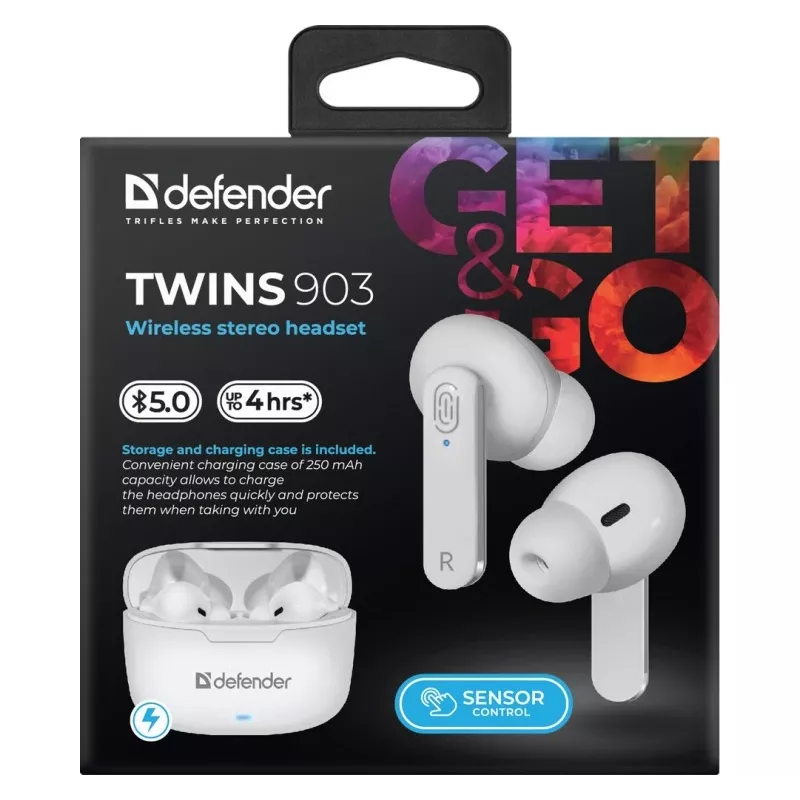 Auriculares Bluetooth Defender TWINS 903, brancos