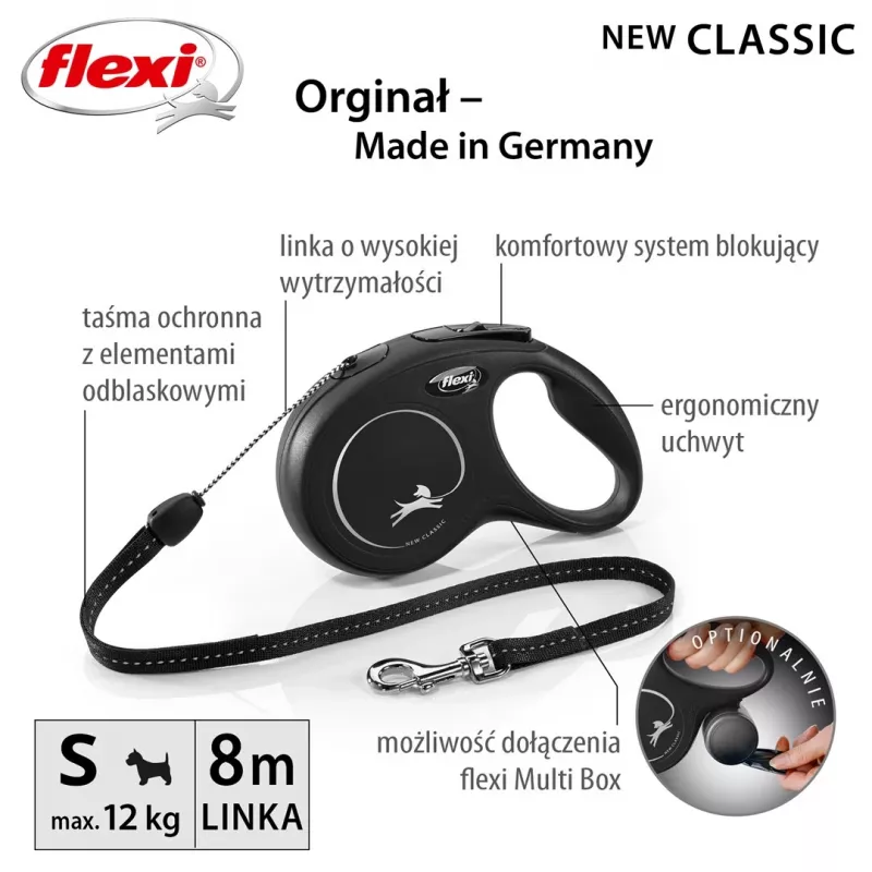 Trella retrátil Flexi New CLASSIC 8 m preta para cão