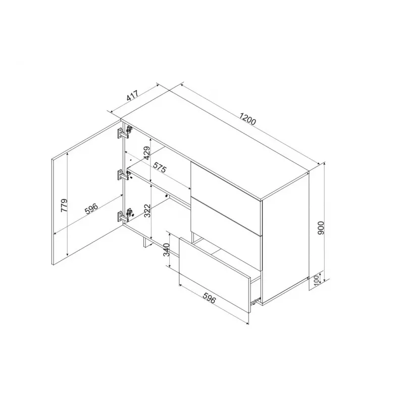 Cómoda Cama 1D3S ALMA 120x41,5xH90 caxemira