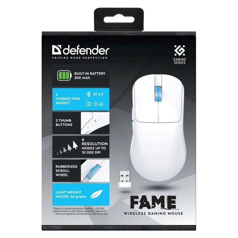 Rato sem fios DEFENDER FAME GM-516 RF+BT 10000DPI 6P branco