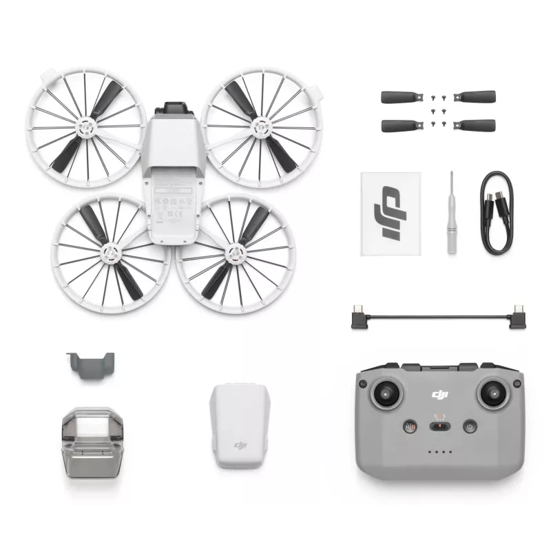 Drone DJI Flip com 4 rotores, câmara de 48 MP, vídeo 3840×2160, bateria 3110 mAh, preto/branco