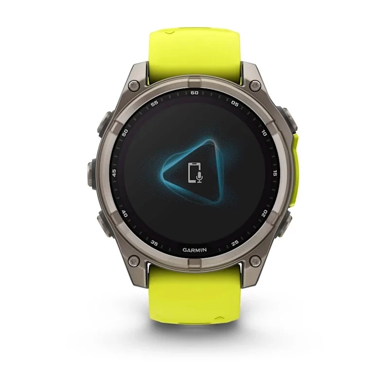 Garmin fenix 8 Solar Sapphire 47 mm relógio inteligente GPS, ecrã tátil de 3,3 cm (1,3") 260 x 260, Wi-Fi, titânio, bracelete de silicone amarela/grafite, amarelo