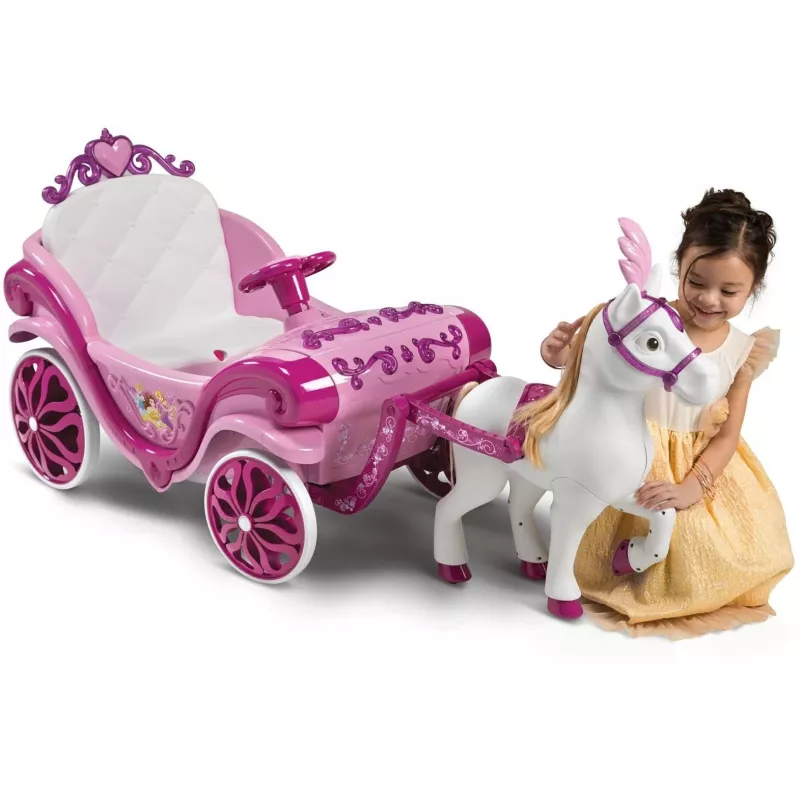 Carruagem elétrica Disney Princesas com cavalo Huffy 6 V rosa
