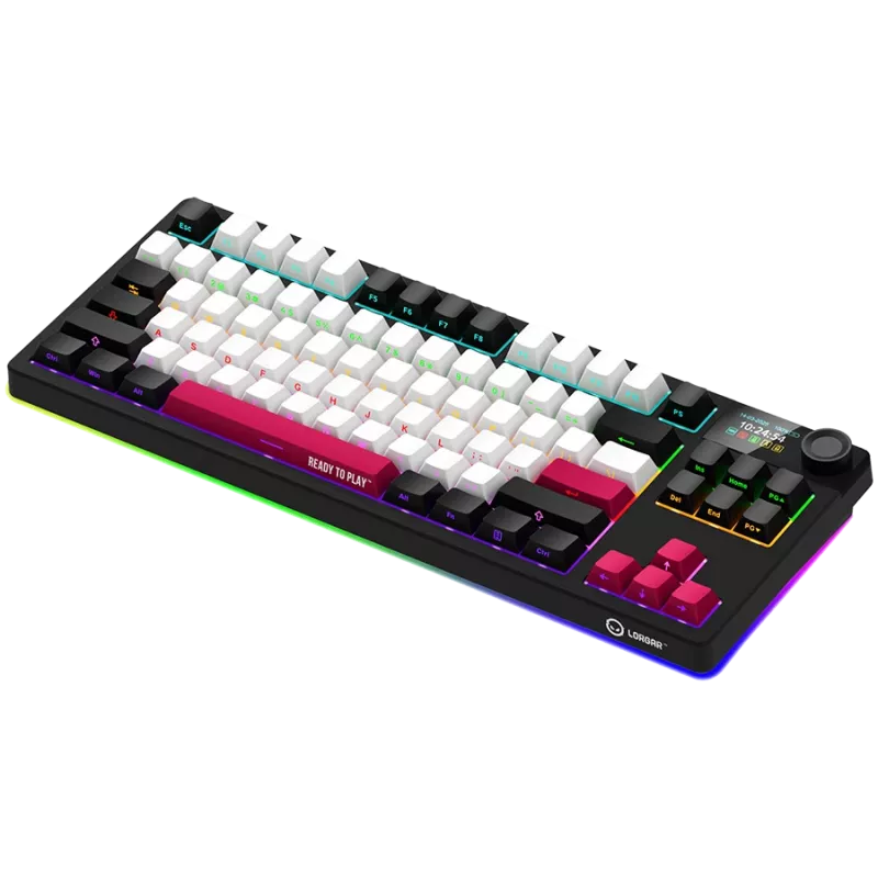 LORGAR KBP70TKLW, Teclado de gaming mecânico TKL sem fios Pro, preto/vermelho, layout EN