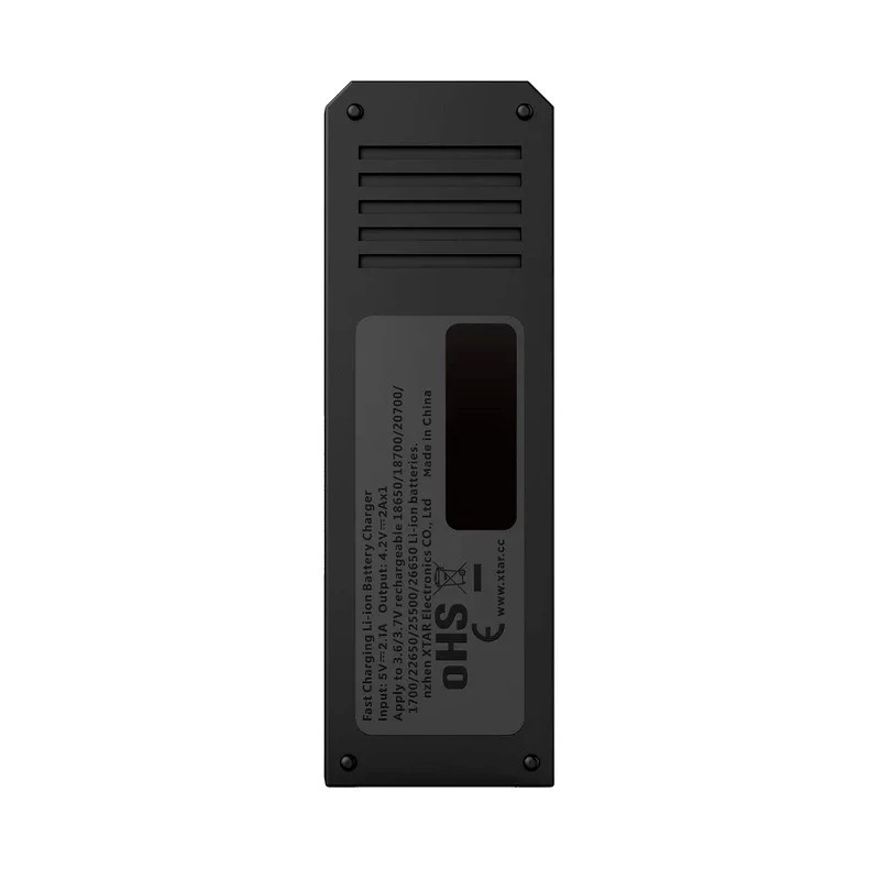 Carregador de baterias XTAR SC1 de slot único USB-C para células Li-Ion 18650, 1 slot, preto
