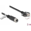 Cabo de rede DeLOCK cabo M12 codificação A 8 pinos fêmea para RJ45 macho Cat.5e 3 m preto