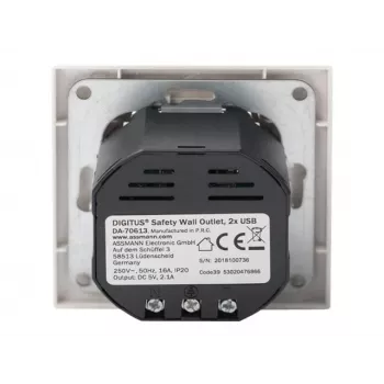 Tomada de segurança para montagem encastrada Digitus DA-70613 com 2 portas USB
