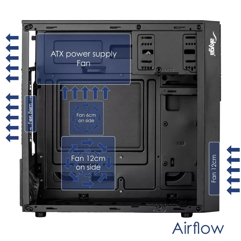 Akyga AK19BK caixa de PC micro-torre, Micro-ATX / Mini-ITX, USB-C + USB 3.0 + 2x USB 2.0, sem fonte de alimentação, preto