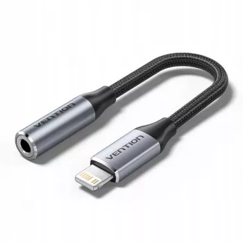 Adaptador de áudio Vention Lightning para 3,5 mm BMBHA, adaptador com fios Lightning para 3,5 mm com cabo de 0,1 m, cinzento