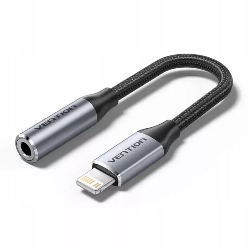 Adaptador de áudio Vention Lightning para 3,5 mm BMBHA, adaptador com fios Lightning para 3,5 mm com cabo de 0,1 m, cinzento