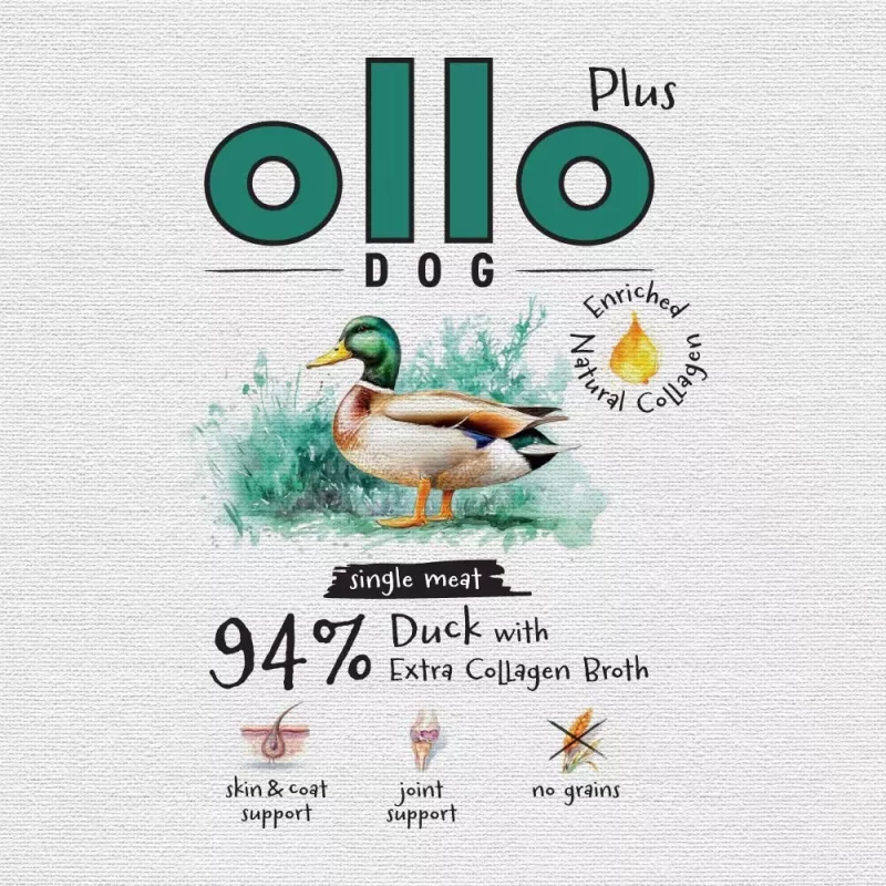 Ollo Plus Colagénio Pato 400g Lata de comida para cães