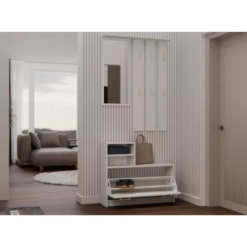 Roupeiro Top e shop VERA Caxemira GS1 — 1800×850×240 mm, porta de abrir, espelho, 1 prateleira, 6 ganchos