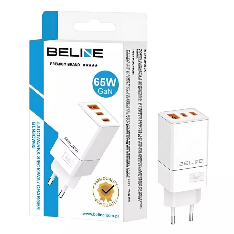 Beline adaptador de rede 2x USB-C 1x USB 65W branco/branco (apenas cabeça) PD 3.0 QC