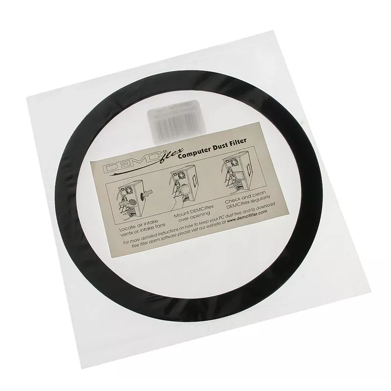 Filtro de poeira DEMCiflex 140 mm redondo – preto/branco para ventoinhas de caixa