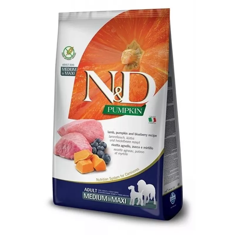 FARMINA N&D Pumpkin Lamb&Blueberry Adult Medium & Maxi - Alimento seco para cães - 12 kg