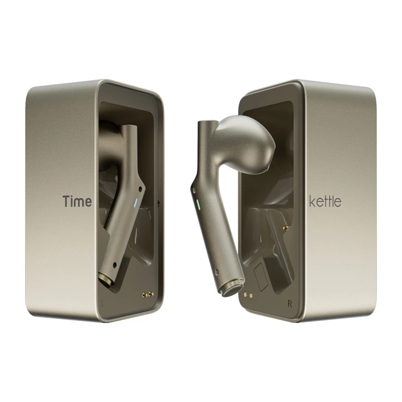 Tradutor In-Ear Timekettle W4 AI dourado — auscultadores de interpretação simultânea