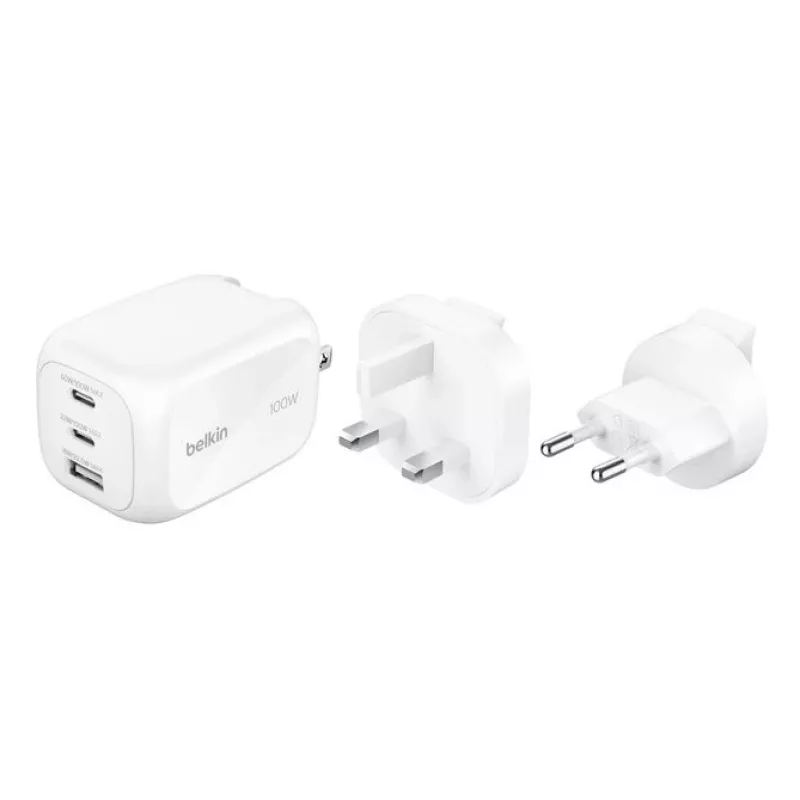 Carregador de parede Belkin BOOSTCHARGE 100W 2C1A WCH016HQWH com ficha substituível