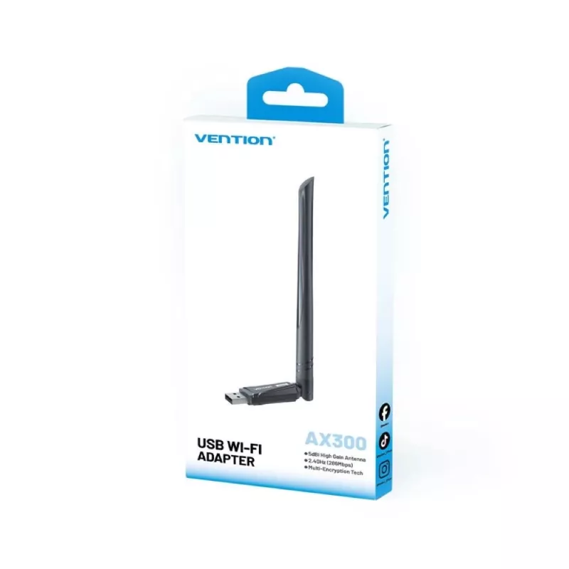 Placa de rede Vention AX300 USB Wi-Fi 6 2,4GHz BK