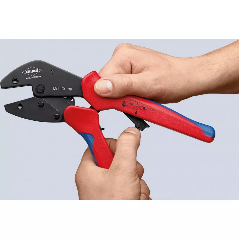 Knipex 97 33 02 Alicate de cravar cabos Ferramenta de cravar azul, vermelho