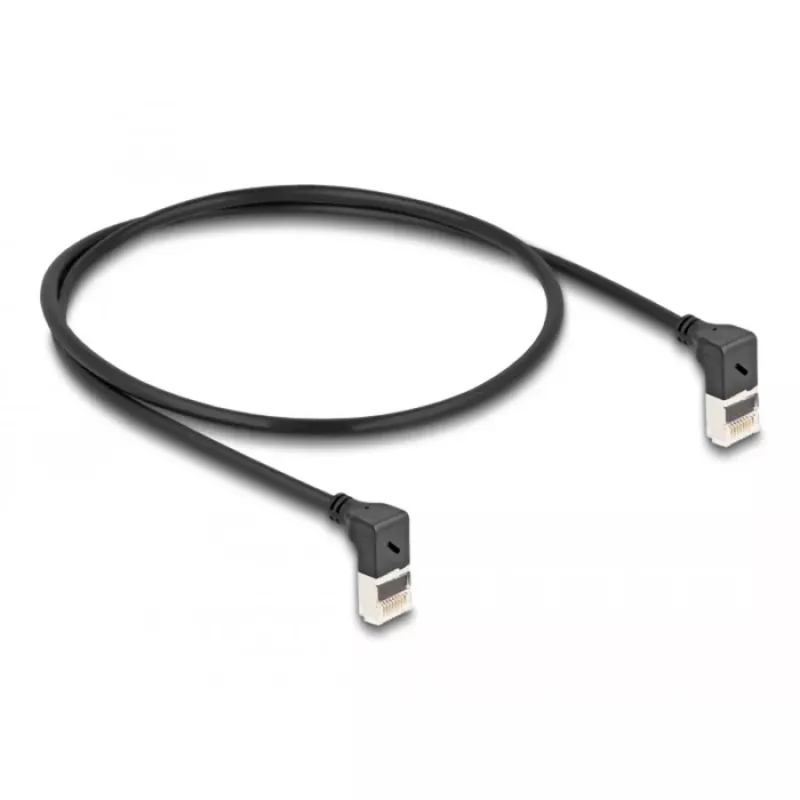 Cabo de rede DeLOCK RJ45 Cat.6A S/FTP fino 90° para cima 0,5 m preto