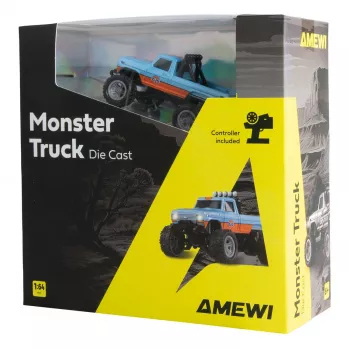 Monster Truck radiocontrolado Amewi DieCast 1:64 RTR, azul/laranja