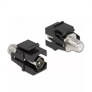 Módulo Keystone conector macho IEC para conector fêmea F preto DeLOCK 86856