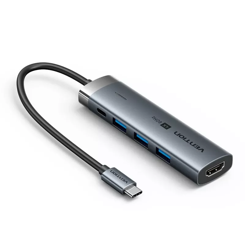 Hub USB-C 5-em-1 Vention 100W PD 5Gbps 4K@60Hz