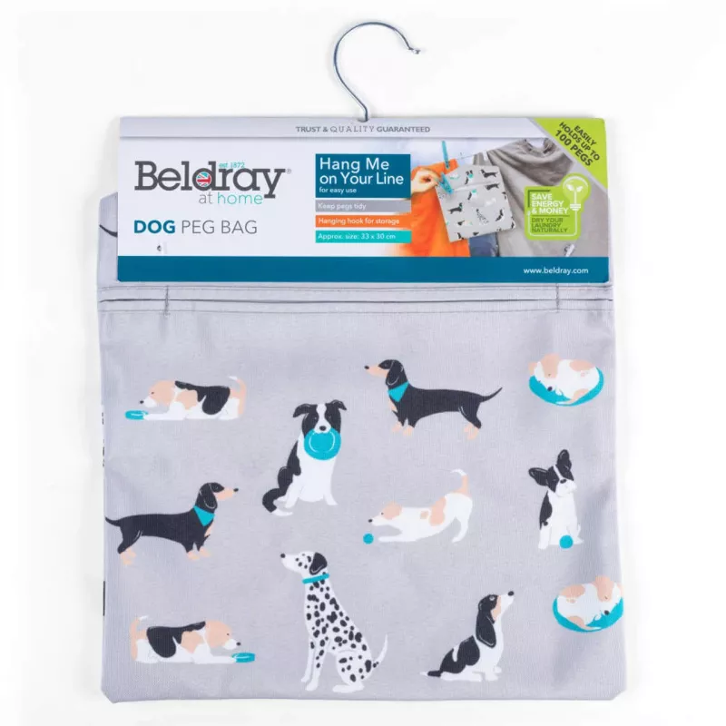 Saco para molas de roupa Beldray LA032005DFEU7 com motivo de cão, armazenamento em tecido para parede
