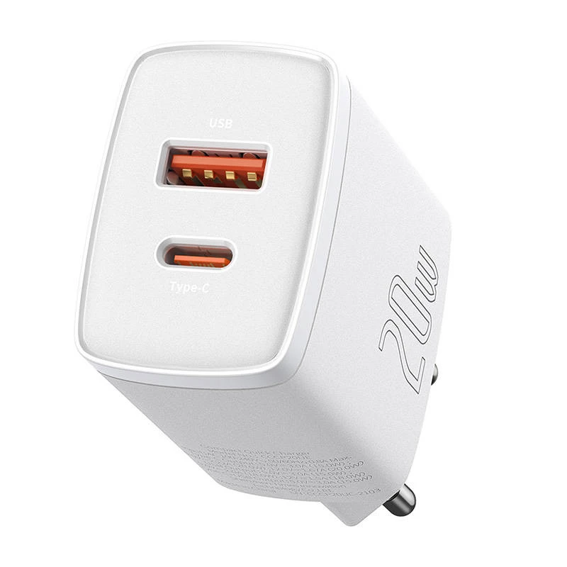 Carregador de parede Baseus Compact 1x USB-A + 1x USB-C 3A, adaptador de viagem compacto