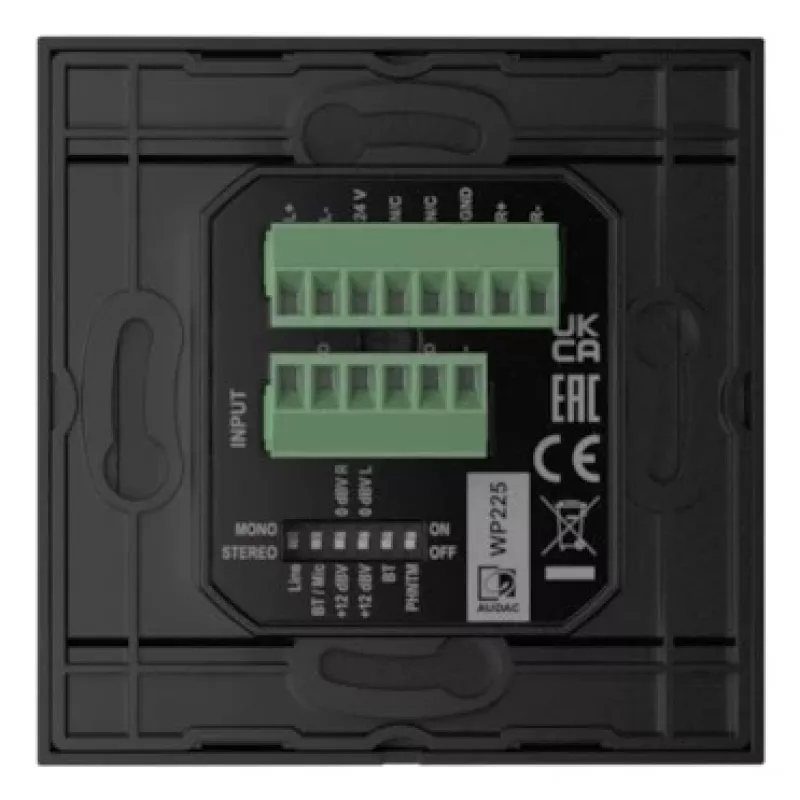 AUDAC WP225/B Painel de parede, microfone XLR + conector fêmea jack 3,5 mm, Bluetooth, preto