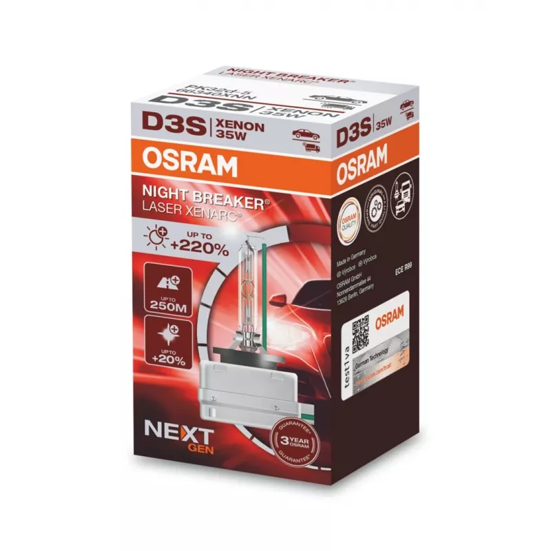 Lâmpada de xénon OSRAM XENARC NIGHT BREAKER LASER NEXTGEN D3S (66340XNN-HCB) para faróis de automóvel, 2 unid.