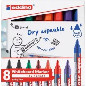 Marcador de quadro branco Edding 4-360-8-S2999, ponta de 1,5–3 mm, cores sortidas, pack de 8