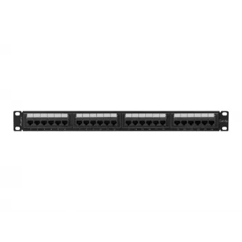 Patch panel 1U LANBERG PPUA-1024-B, 24 portas, Cat6a, U/UTP, rack 1U, profundidade 102 mm, metal, preto