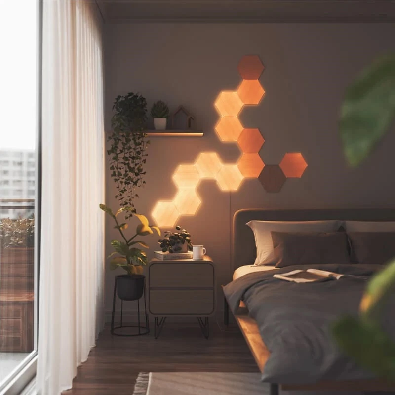 Iluminação de ambiente Nanoleaf Elements Aspeto madeira Hexágono Pacote de expansão de 3