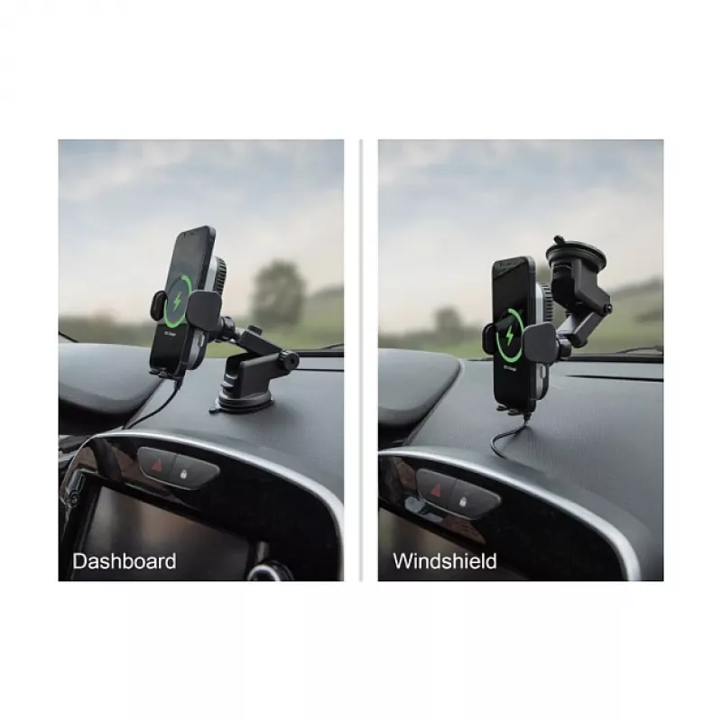 Suporte ativo para automóvel DELOCK 66939 para telemóveis — suporte com ventosa, preto/cinzento, compatível com carregamento sem fios