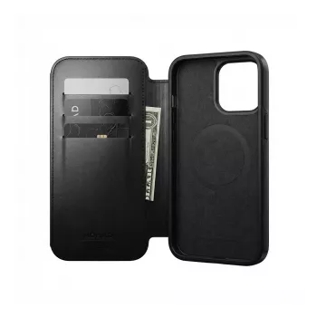 Capa tipo carteira Nomad Modern Leather para iPhone 17 Pro Max MagSafe — pele Horween, preta