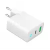 Carregador de rede 220V GEMBIRD, universal, 1x USB Type-C PD 20 W, 1x USB-A 3.0 QC 18 W, indicador LED, branco