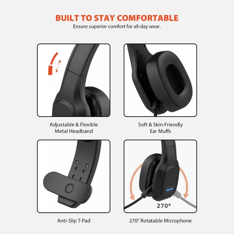Headset Bluetooth Audiocore 74452 auscultadores cancelamento de ruído microfone call center Google Siri escritório sem fios